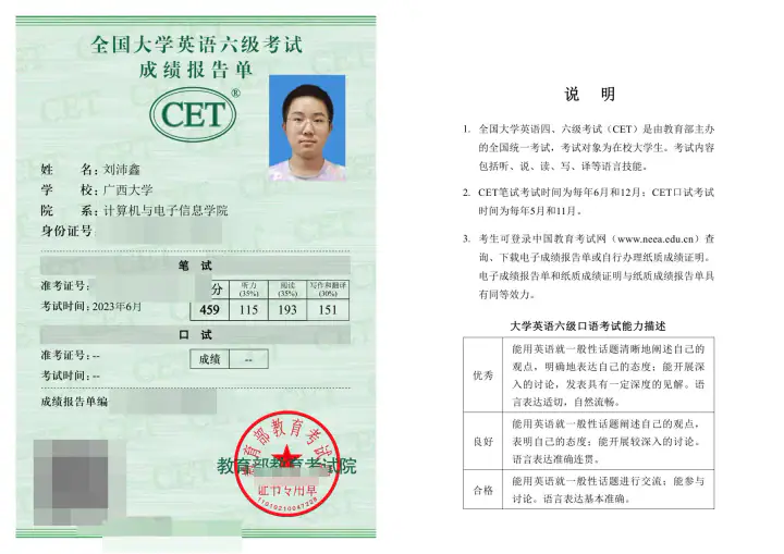 大学英语六级证书预览图
